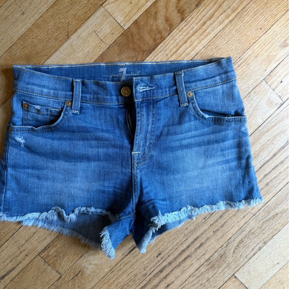 7 For All Mankind Blue Jean Shorts Distressed Cut-Off Style